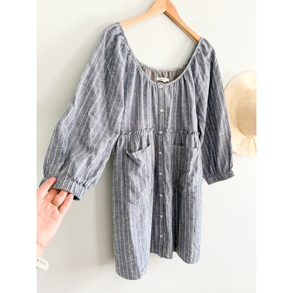 Emerson Fry | Jasmine Button Dress - Denim Stripe Hemp Organic | Sz M - Picture 3 of 8